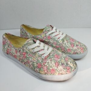Vtg Xhilaration Floral Print Sneaker Youth Size 5 Girls Lace Up Canvas Y2K Shoes